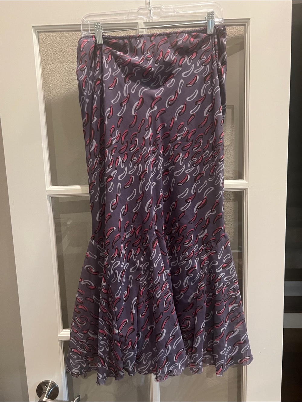 Chadwicks Purple Maxi Skirt with Pink & White Paisley Print Size 10
